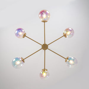 LightFixturesUSA-Funky Laser Tiered Polished Iridescent Glass Globe Sputnik Chandelier-Chandelier-Brass-
