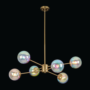 LightFixturesUSA-Funky Laser Tiered Polished Iridescent Glass Globe Sputnik Chandelier-Chandelier-Brass-