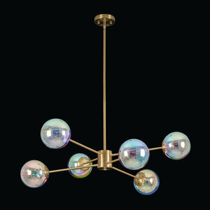 LightFixturesUSA-Funky Laser Tiered Polished Iridescent Glass Globe Sputnik Chandelier-Chandelier-Brass-