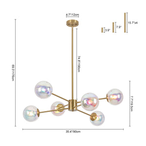 LightFixturesUSA-Funky Laser Tiered Polished Iridescent Glass Globe Sputnik Chandelier-Chandelier-Brass-