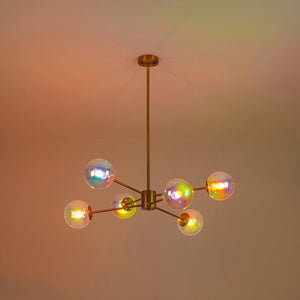 LightFixturesUSA-Funky Laser Tiered Polished Iridescent Glass Globe Sputnik Chandelier-Chandelier-Brass-