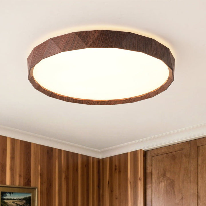 LightFixturesUSA - Geometric Wood Style Dimmable LED Flush Mount Light - Ceiling Light - Walnut Style - 