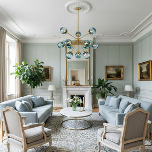 LightFixturesUSA - Glam 12 - light Blue Glass Globe Sputnik Bubble Chandelier - Chandelier - Brass - 