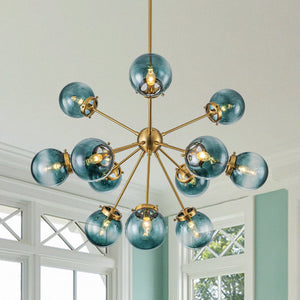 LightFixturesUSA - Glam 12 - light Blue Glass Globe Sputnik Bubble Chandelier - Chandelier - Brass - 