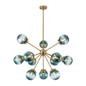 LightFixturesUSA - Glam 12 - light Blue Glass Globe Sputnik Bubble Chandelier - Chandelier - Brass - 