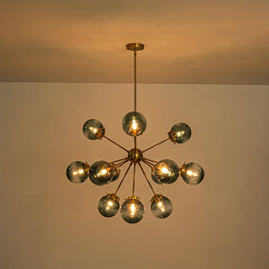 LightFixturesUSA - Glam 12 - light Blue Glass Globe Sputnik Bubble Chandelier - Chandelier - Brass - 