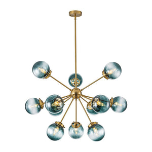 LightFixturesUSA - Glam 12 - light Blue Glass Globe Sputnik Bubble Chandelier - Chandelier - Brass - 