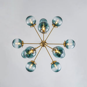 LightFixturesUSA - Glam 12 - light Blue Glass Globe Sputnik Bubble Chandelier - Chandelier - Brass - 