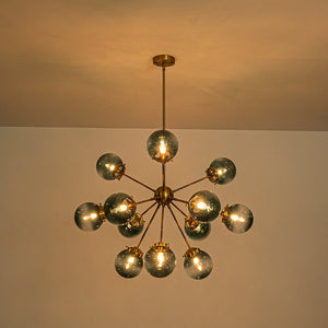 LightFixturesUSA - Glam 12 - light Blue Glass Globe Sputnik Bubble Chandelier - Chandelier - Brass - 