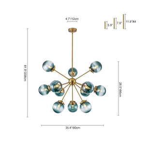 LightFixturesUSA - Glam 12 - light Blue Glass Globe Sputnik Bubble Chandelier - Chandelier - Brass - 