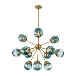 LightFixturesUSA - Glam 12 - light Blue Glass Globe Sputnik Bubble Chandelier - Chandelier - Brass - 
