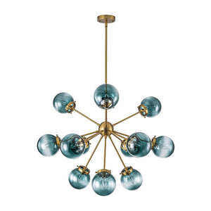 LightFixturesUSA - Glam 12 - light Blue Glass Globe Sputnik Bubble Chandelier - Chandelier - Brass - 