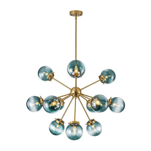 LightFixturesUSA - Glam 12 - light Blue Glass Globe Sputnik Bubble Chandelier - Chandelier - Brass - 