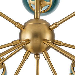 LightFixturesUSA - Glam 12 - light Blue Glass Globe Sputnik Bubble Chandelier - Chandelier - Brass - 