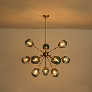 LightFixturesUSA - Glam 12 - light Blue Glass Globe Sputnik Bubble Chandelier - Chandelier - Brass - 