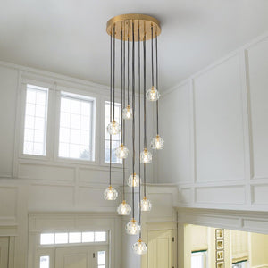 LightFixturesUSA - Glam 12 - Light Cluster Cutting Crystal Pendant Chandelier - Pendant Light - Brass (Pre - Order) - 