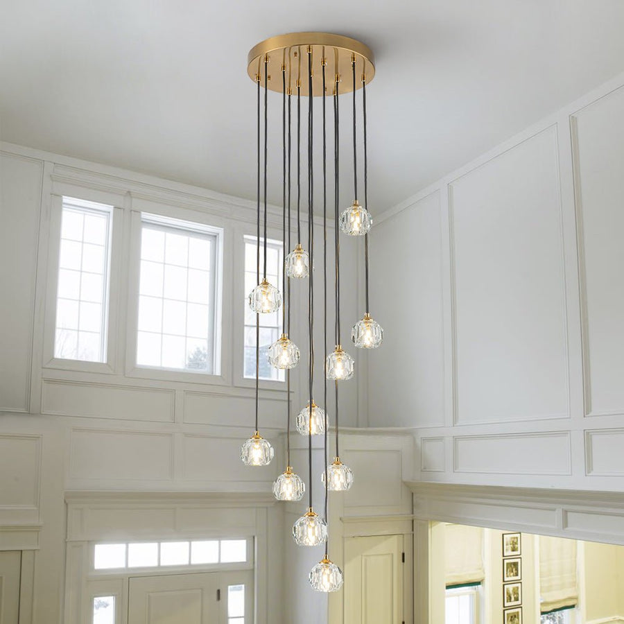 LightFixturesUSA - Glam 12 - Light Cluster Cutting Crystal Pendant Chandelier - Pendant Light - Brass (Pre - Order) - 