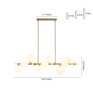 LightFixturesUSA - Glam 12 - Light Shine Opal Glass Globe Linear Island Chandelier - Chandelier - Brass - 