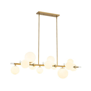 LightFixturesUSA - Glam 12 - Light Shine Opal Glass Globe Linear Island Chandelier - Chandelier - Brass - 