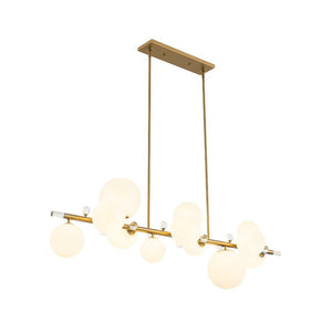 LightFixturesUSA - Glam 12 - Light Shine Opal Glass Globe Linear Island Chandelier - Chandelier - Brass - 