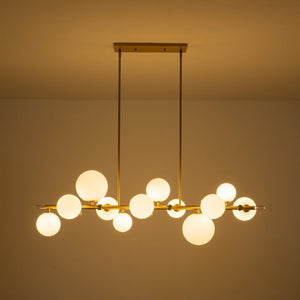 LightFixturesUSA - Glam 12 - Light Shine Opal Glass Globe Linear Island Chandelier - Chandelier - Brass - 