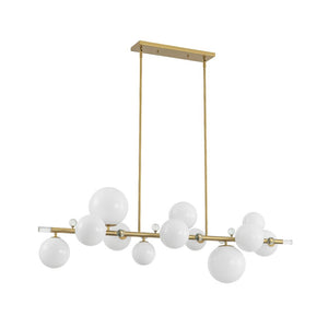 LightFixturesUSA - Glam 12 - Light Shine Opal Glass Globe Linear Island Chandelier - Chandelier - Brass - 