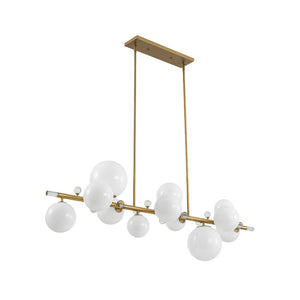 LightFixturesUSA - Glam 12 - Light Shine Opal Glass Globe Linear Island Chandelier - Chandelier - Brass - 