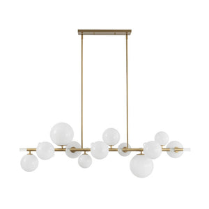 LightFixturesUSA - Glam 12 - Light Shine Opal Glass Globe Linear Island Chandelier - Chandelier - Brass - 