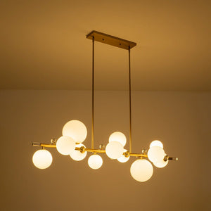 LightFixturesUSA - Glam 12 - Light Shine Opal Glass Globe Linear Island Chandelier - Chandelier - Brass - 