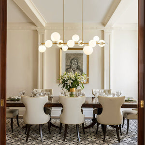 LightFixturesUSA - Glam 12 - Light Shine Opal Glass Globe Linear Island Chandelier - Chandelier - Brass - 