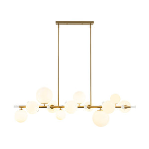 LightFixturesUSA - Glam 12 - Light Shine Opal Glass Globe Linear Island Chandelier - Chandelier - Brass - 