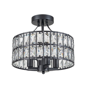 LightFixturesUSA-Glam 4-Light Drum Crystal Ceiling Light-Ceiling Light-Black-