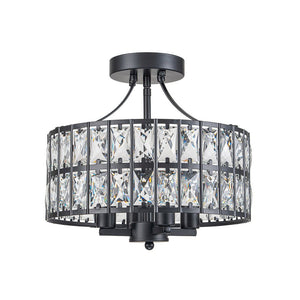 LightFixturesUSA-Glam 4-Light Drum Crystal Ceiling Light-Ceiling Light-Black-