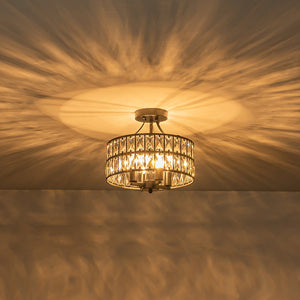 LightFixturesUSA-Glam 4-Light Drum Crystal Ceiling Light-Ceiling Light-Black-