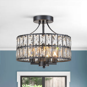 LightFixturesUSA - Glam 4 - Light Drum Crystal Ceiling Light - Ceiling Light - Black - 