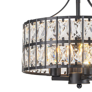 LightFixturesUSA-Glam 4-Light Drum Crystal Ceiling Light-Ceiling Light-Black-