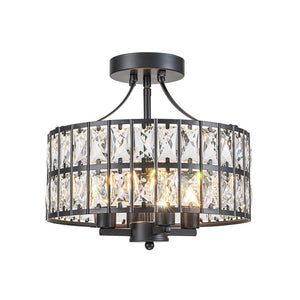 LightFixturesUSA-Glam 4-Light Drum Crystal Ceiling Light-Ceiling Light-Black-