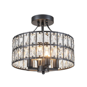 LightFixturesUSA-Glam 4-Light Drum Crystal Ceiling Light-Ceiling Light-Black-