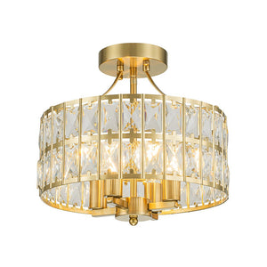 LightFixturesUSA-Glam 4-Light Drum Crystal Ceiling Light-Ceiling Light-Brass-