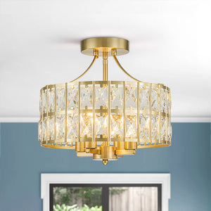 LightFixturesUSA - Glam 4 - Light Drum Crystal Ceiling Light - Ceiling Light - Brass - 