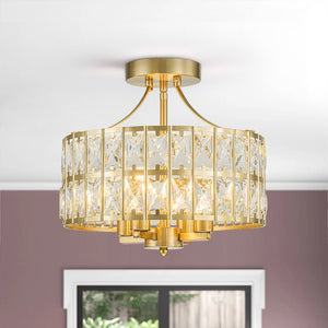 LightFixturesUSA-Glam 4-Light Drum Crystal Ceiling Light-Ceiling Light-Brass-