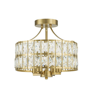 LightFixturesUSA-Glam 4-Light Drum Crystal Ceiling Light-Ceiling Light-Brass-