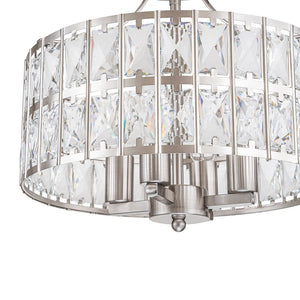 LightFixturesUSA-Glam 4-Light Drum Crystal Ceiling Light-Ceiling Light-Nickel-