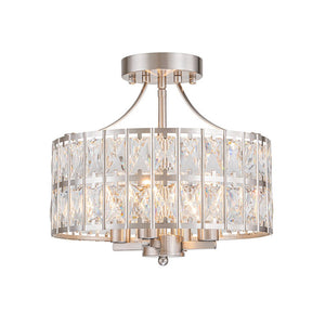 LightFixturesUSA-Glam 4-Light Drum Crystal Ceiling Light-Ceiling Light-Nickel-