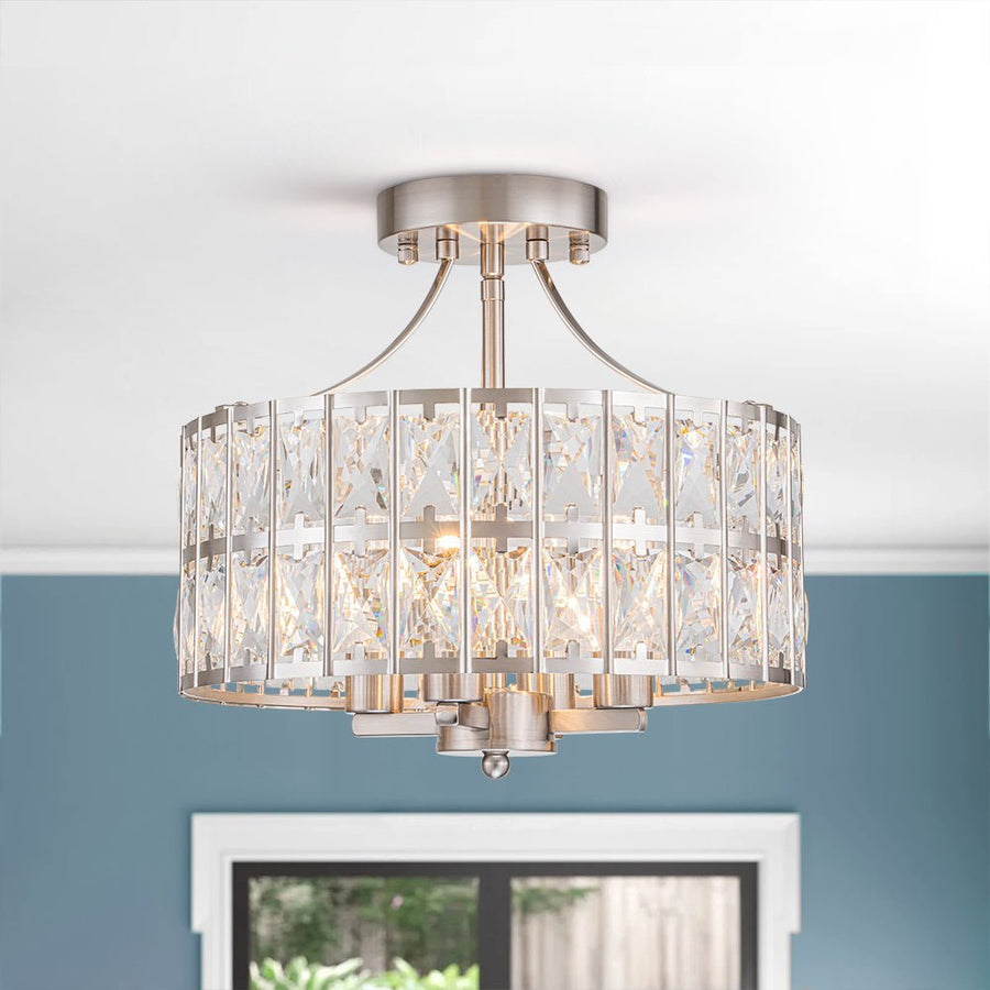 LightFixturesUSA - Glam 4 - Light Drum Crystal Ceiling Light - Ceiling Light - Nickel - 