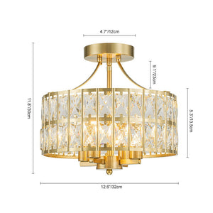 LightFixturesUSA-Glam 4-Light Drum Crystal Ceiling Light-Ceiling Light-Nickel-