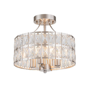 LightFixturesUSA-Glam 4-Light Drum Crystal Ceiling Light-Ceiling Light-Nickel-