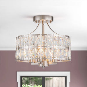LightFixturesUSA-Glam 4-Light Drum Crystal Ceiling Light-Ceiling Light-Nickel-