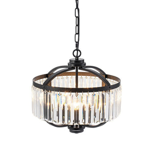 LightFixturesUSA - Glam 4 - Light Faceted Crystal Round Cage Pendant - Chandelier - Black - 