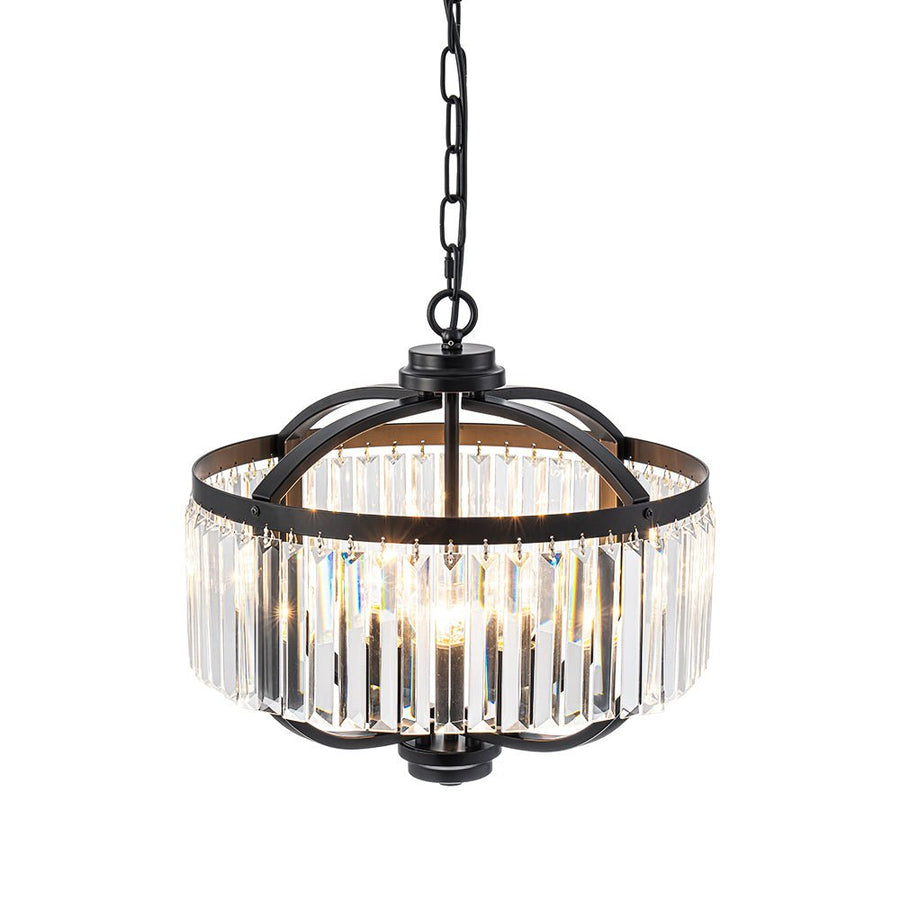 LightFixturesUSA - Glam 4 - Light Faceted Crystal Round Cage Pendant - Chandelier - Black - 